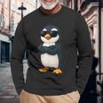 クールなペンギン漫画面白い動物サングラス付き 長袖Tシャツ 高齢者への贈り物