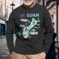 グアム、主要都市、旗、アメリカの観光名所地図 長袖Tシャツ 高齢者への贈り物