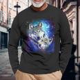 コズミックスペース オオカミ 家族 オオカミ 顔 長袖Tシャツ 高齢者への贈り物