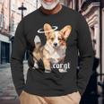 コーギー 天使 子犬 水彩 長袖Tシャツ 高齢者への贈り物