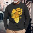 ゴッホのひまわりの現代美術の絵画 長袖Tシャツ 高齢者への贈り物