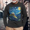 ゴッホの星空の夜のカタツムリスローモーバー動物愛好家 長袖Tシャツ 高齢者への贈り物