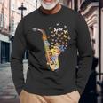 サクソフォニスト コロラド 蝶 音符 ジャズサックス 長袖Tシャツ 高齢者への贈り物