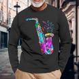 サクソフォン プレーヤー ジャズ 音符 サクソフォン カラフル サックス 長袖Tシャツ 高齢者への贈り物
