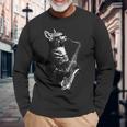 サックスを奏でる猫 面白い猫 ジャズ サックス 音楽 サックス 長袖Tシャツ 高齢者への贈り物