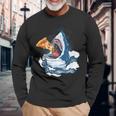 サメが食べるピザ サメグッズ ジョーズ 長袖Tシャツ 高齢者への贈り物