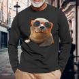 サングラスをかけたアザラシ かわいいアザラシ 長袖Tシャツ 高齢者への贈り物