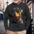 サングラスをかけたロットワイラー 愛犬自慢のロットワイラー 長袖Tシャツ 高齢者への贈り物