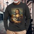 シーズー モナリザ 絵画 アート 犬 ママ お父さん 長袖Tシャツ 高齢者への贈り物