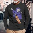 スケボーに乗る骸骨 スケーター ハロウィン 長袖Tシャツ 高齢者への贈り物