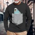 セキセイインコ ポケットから覗く 可愛いデザイン 長袖Tシャツ 高齢者への贈り物