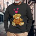 テディベアとハートのかわいいテディベアモチーフ 長袖Tシャツ 高齢者への贈り物