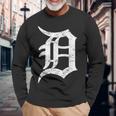 デトロイトグラフィック D ディストレスト グランジ モーターシティ 長袖Tシャツ 高齢者への贈り物