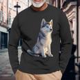 ハスキーがモチーフの愛犬家 シベリアンハスキーが大好き 長袖Tシャツ 高齢者への贈り物