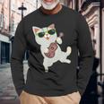 ハワイアンウケ猫遊びウクレレバッジポケット 長袖Tシャツ 高齢者への贈り物
