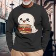 ハンバーガーとかわいいおばけ 長袖Tシャツ 高齢者への贈り物