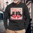 ハートのある黒猫 バレンタインデー アートペインティング 長袖Tシャツ 高齢者への贈り物