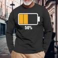 バッテリーハーフ残量50 バッテリーデッドtシャツ バッテリー残量が少ない 長袖Tシャツ 高齢者への贈り物