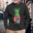 パイナップルフラワー レディース メンズ アロハ ハワイ ヴィンテージ ハワイアン 長袖Tシャツ 高齢者への贈り物