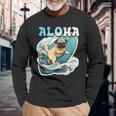 パグサーフィン アロハ サーフボード&ウェーブ 長袖Tシャツ 高齢者への贈り物