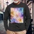 パステルインクのイラストにマルチカラー春の花。 長袖Tシャツ 高齢者への贈り物