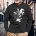 ピアノ 猫 長袖Tシャツ 高齢者への贈り物