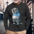 ファニー ファット 悲しい猫 アートデザイン 太った子猫 猫好き 長袖Tシャツ 高齢者への贈り物