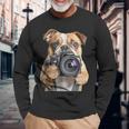 ブルドッグ 写真家 写真カメラ 長袖Tシャツ 高齢者への贈り物