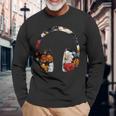 ヘッドフォンのシルエット 花柄 ボタニカル・フラワー 長袖Tシャツ 高齢者への贈り物