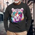 ホワイトタイガー サングラス カラフル アート 動物 虎 長袖Tシャツ 高齢者への贈り物