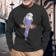 ホワイトパープルセキセイインコエキゾチックペットアニマルモチーフ鳥 長袖Tシャツ 高齢者への贈り物