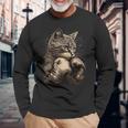 ボクシング キャット ボクサー 面白い猫のグラフィック 長袖Tシャツ 高齢者への贈り物