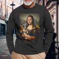 ボストンテリア モナリザ 絵画 アート 犬 ママ お父さん 長袖Tシャツ 高齢者への贈り物