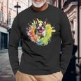 ボストンテリア 恋人 カラフル スプラッシュアート ボストンテリア 長袖Tシャツ 高齢者への贈り物