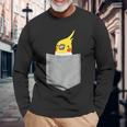 ポケットから覗くオカメインコのデザイン 長袖Tシャツ 高齢者への贈り物