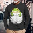 ポケットに入ったカエルのシャツ 面白いカエルのtシャツ カエルの恋人 長袖Tシャツ 高齢者への贈り物
