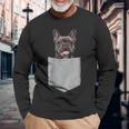 ポケットの中のフレンチブルドッグかわいいフレンチブルドッグオーナーギフト 長袖Tシャツ 高齢者への贈り物