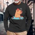 ポケットカピバラ 温泉に浸ける カピバラ 長袖Tシャツ 高齢者への贈り物