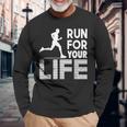 マラソンランナー Run For Your Life ランニング 長袖Tシャツ 高齢者への贈り物