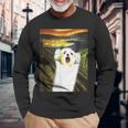 マルチーズ 面白いtシャツ 犬 ムンクの叫び かわいい メンズ 子供 おもしろ 服 グッズ ネタ わんこ 長袖Tシャツ 高齢者への贈り物