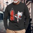 ムエタイ猫、キックボクシング 長袖Tシャツ 高齢者への贈り物