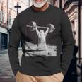 ムーンキャット 筋トレ 猫 フィットネス ジム ウェイトリフティング トレーニング 面白い猫 おもしろ 長袖Tシャツ 高齢者への贈り物