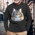 メインクーン 猫の肖像画 長袖Tシャツ 高齢者への贈り物