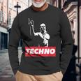 レイバー、Dj、ハードテクノパーティー、フェスティバルのためのテクノバイキング 長袖Tシャツ 高齢者への贈り物