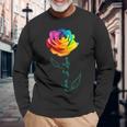 レインボー ローズ Lgbtq 花 長袖Tシャツ 高齢者への贈り物