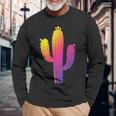 レインボーサボテン 砂漠の夕日と太陽の雰囲気 長袖Tシャツ 高齢者への贈り物