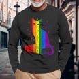 レインボー猫と本と星 Lgbt プライド 長袖Tシャツ 高齢者への贈り物