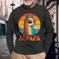 レトロ ヴィンテージ Alpapa アルパカ 恋人 ラマ 父の日 長袖Tシャツ 高齢者への贈り物