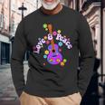 レトロフラワーパワーギター-ラブアンドピース2-ファンファン 長袖Tシャツ 高齢者への贈り物