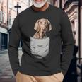 ワイマラナーラナー胸ポケット犬の飼い主 長袖Tシャツ 高齢者への贈り物